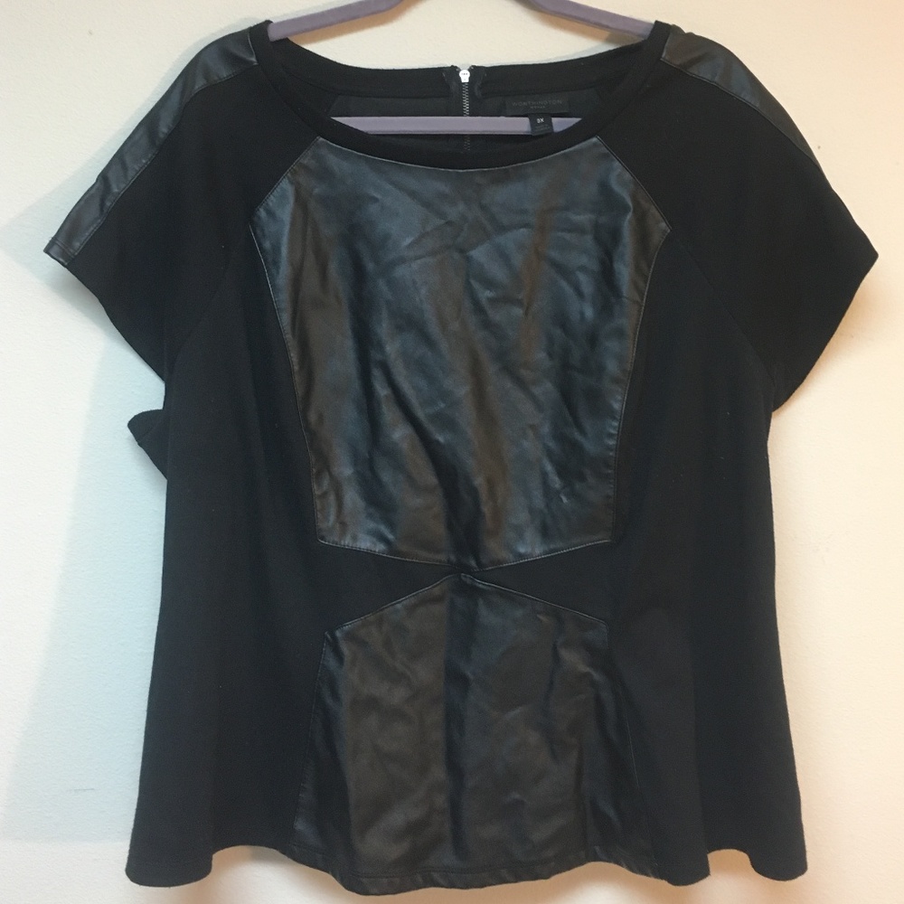 Sexy faux leather detailed top Worthington